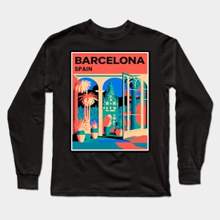 Barcelona Spain Abstract Surreal Gaudi Church Scene Print Long Sleeve T-Shirt